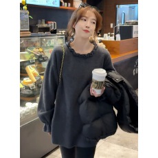 批发圆领中长款孕妇毛衣秋冬加厚保暖宽松慵懒风内搭针织衫孕妇上衣