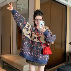 批发新款新年款复古风宽松减龄针织<b class='q'>孕妇</b><b class='q'>毛衣</b>秋季加厚保暖<b class='q'>孕妇</b><b class='q'>打底衫</b>