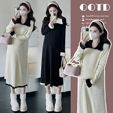 批发实拍秋冬新款小香风孕妇装针织毛衣长款孕妇裙产后哺乳裙