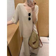 批发简约孕妇套装夏季新款V领短袖上衣+阔腿裤两件套潮妈哺乳裙套装