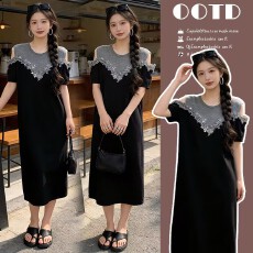 批发实拍新款夏装孕妇装露肩假两件长款孕妇<b class='q'>连衣裙</b>