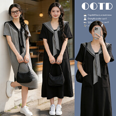 批发实拍新款海军领孕妇装<b class='q'>宽松</b>长款孕妇夏装产后潮妈哺乳裙子