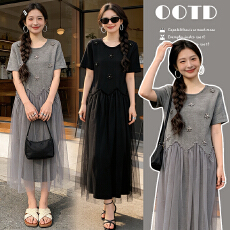 批发实拍2026<b class='q'>孕妇</b><b class='q'>夏季</b>新款针织网纱拼接宽松<b class='q'>孕妇</b><b class='q'>连衣裙</b>