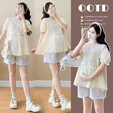 批发实拍孕妇新款夏装针织花边孕妇T恤宽松大码孕妇<b class='q'>韩版</b>上衣