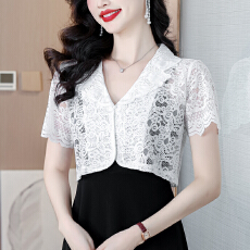 批发已出大货——百搭短袖纯色领子<b class='q'>小</b><b class='q'>披肩</b>镂空<b class='q'>蕾丝</b>防晒衣薄短款<b class='q'>披肩</b>