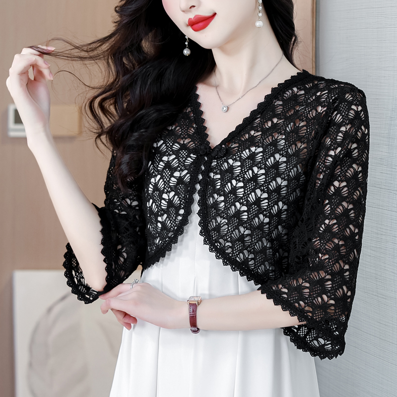 MY16477# 夏季蕾丝开衫披肩女夏季薄纱长袖防晒外搭上衣潮女裝貨源服裝批發