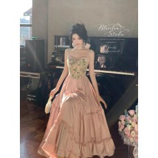 批发4/23 20:00 限时95折十四行诗 法式复古<b class='q'>提花</b>抹胸大摆吊带长裙