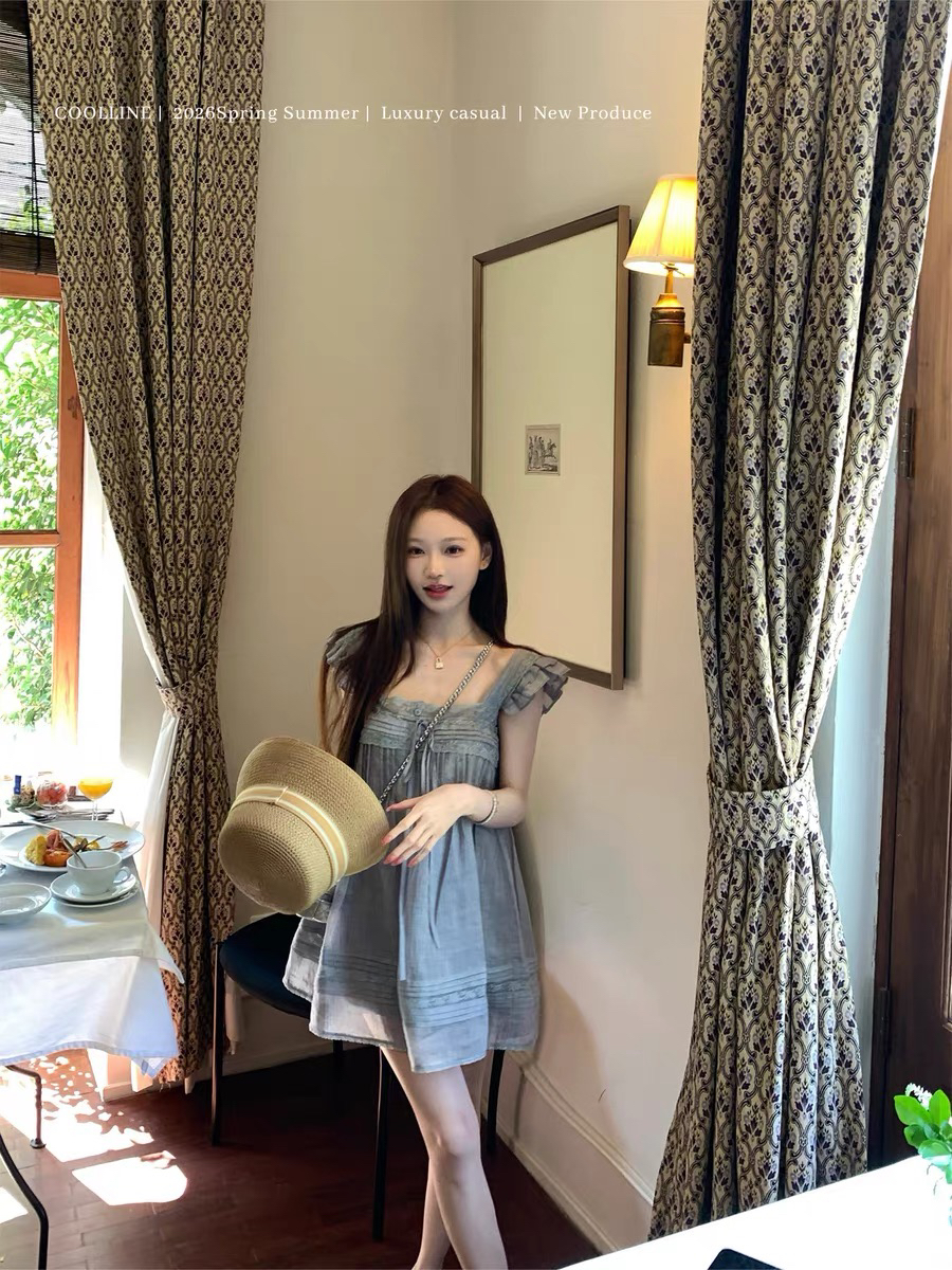 coolline 숲 희 풍음 여름 꽃 요정 제품 블루 보라색 라미 작은 날다 소매 드레스