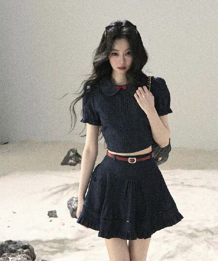 5 월 6 신제품 88 접기 aomalm 덜 또한 눈 해변가 ~ 중 바람 데님 주름 세트 여성 여름
