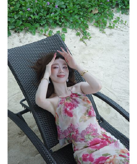 크 사이 작은 웨스트 5 6 신제품 프랑스식 휴가 인어 꼬리 여성 드레스 여름 장미 행침 목 오프숄더 허리 수축 롱 코트 치마