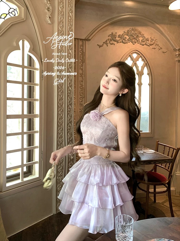 acaine5 17 20 00 95 할인 안개 보라색 발레 천 금빛 바람 행침 목 스팽글 레이스 드레스