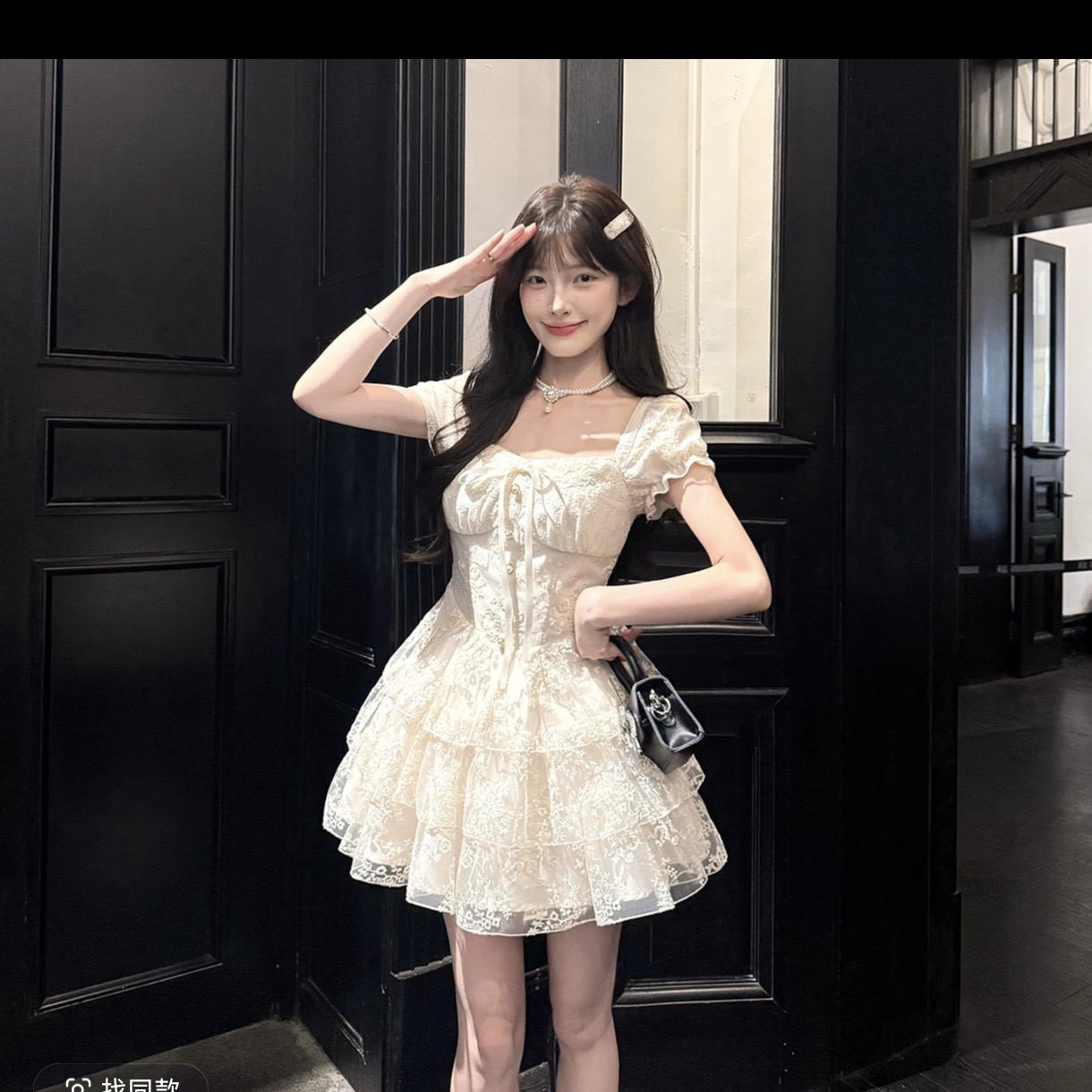 캄파넬라 세과 house 달빛 아래서 꽃 수면 달콤함 부드러운 바람 자수 꽃무늬 작은 날다 소매 쇼트 스타일 드레스 공주 드레스