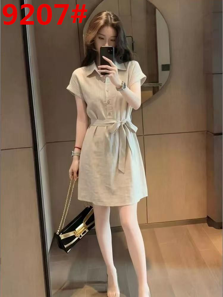 여름 새로운 한 스타일 캐주얼 바람 폴로 칼라 반팔 셔츠 드레스 여성 의류 허리 수축 한 마디 드레스 고급 센스 티셔츠 치마