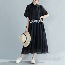 批发实拍 2026夏季新款字母绣花天丝衬衫连衣裙女<b class='q'>装</b>长裙气质裙子