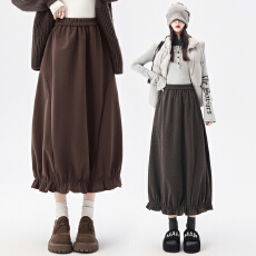 批发实拍~灰色毛呢花苞裙女<b class='q'>秋</b>冬高腰显瘦a字半身裙垂感中长款伞裙