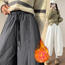 批发实拍松紧腰束脚灯笼裤女冬季<b class='q'>新款</b>加厚保暖高腰系带夹棉九分休闲裤