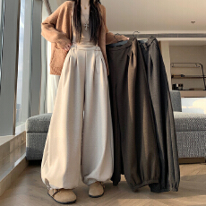 批发实拍~复古灰色加绒加厚毛呢直筒裤女冬季新款高腰显瘦束脚<b class='q'>西装</b>裤