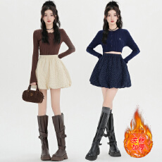 批发实拍~芭蕾风花苞半身裙女<b class='q'>冬</b>季新款夹棉加厚高腰显瘦a字灯笼裙