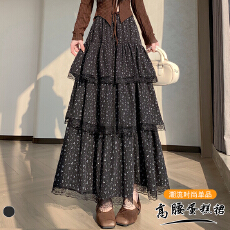 批发实拍 复古层次感蛋糕长裙百搭显瘦拼接<b class='q'>蕾丝</b>碎花A字<b class='q'>半身裙</b>女伞裙