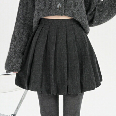 批发实拍 蓬蓬毛呢花苞半身裙女秋冬新款高腰减龄<b class='q'>百搭</b>显瘦A字百褶短裙