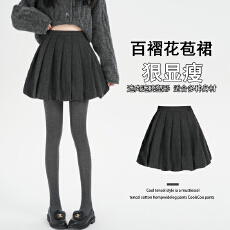 批发实拍 蓬蓬毛呢花苞半身裙女秋冬新款高腰减龄<b class='q'>百搭</b>显瘦A字百褶短裙