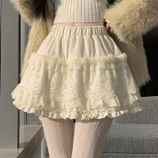批发实拍~韩系蕾丝半身裙女冬季新款高腰A字短裙<b class='q'>百搭</b>显瘦蛋糕裙蓬蓬裙