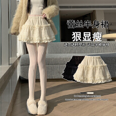批发实拍~韩系蕾丝半身裙女冬季新款高腰A字短裙<b class='q'>百搭</b>显瘦蛋糕裙蓬蓬裙
