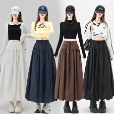 批发实拍早春新款韩系高腰蓬蓬<b class='q'>花苞</b><b class='q'>裙</b>女松紧腰宽松显瘦A字大摆半身<b class='q'>裙</b>