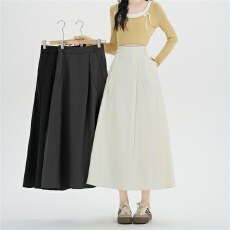 批发实拍 灰色<b class='q'>西装</b>百褶半身裙女高腰遮胯垂坠感a字裙中长款大摆伞裙