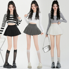 批发实拍 早春新款纯色西装百褶半身裙女高腰显瘦a字<b class='q'>百搭</b>防走光裙裤