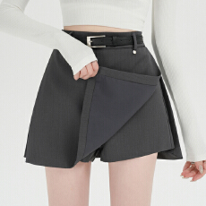 批发实拍灰色西装半身裙女2026春<b class='q'>夏</b>新款侧开叉高腰显瘦短裙防走光裙裤