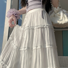 批发实拍 法式木耳边蛋糕裙女春夏新款垂感a字蛋糕裙仙女半身长裙