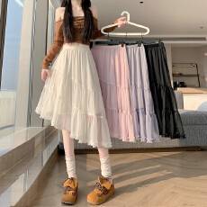 批发<b class='q'>实拍</b>~夏季新款甜美淑女风网纱蛋糕裙女高腰百搭中长裙气质半身裙