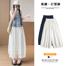 批发实拍木耳边阔腿休闲裤女夏季宽松慵懒风小个子巨好看灯笼花苞裤