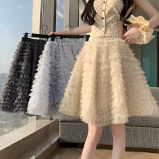 批发实拍~<b class='q'>网纱</b>百褶裙蛋糕半身裙女夏季小个子高腰显瘦a字中裙蓬蓬裙