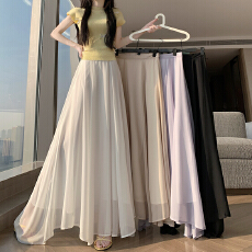 批发实拍~赫本风半身裙女夏季新款高腰宽松大裙摆伞裙垂感<b class='q'>雪纺</b><b class='q'>长裙</b>