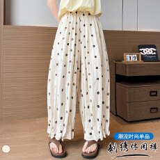 批发实拍~刺绣<b class='q'>阔腿裤</b>女夏季新款高腰显瘦设计感<b class='q'>时尚</b>直筒<b class='q'>裤</b>九分休闲<b class='q'>裤</b>