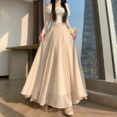 批发实拍~赫本风半身裙女夏季新款高腰宽松大裙摆伞裙垂感<b class='q'>雪纺</b><b class='q'>长裙</b>