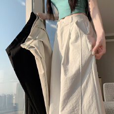 批发实拍~白色弯刀<b class='q'>阔腿裤女</b>夏季新款小个子宽松显瘦直筒休闲裤九分裤
