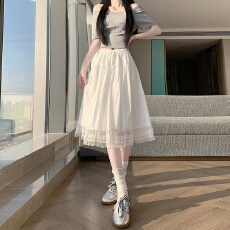 批发实拍~法式蕾丝花边松紧腰半身裙女夏季新款实时温柔气质中裙a字裙