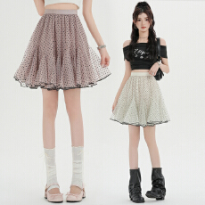 批发实拍~波点网纱A字半身裙夏季新款高腰显瘦短裙韩版小个子通勤裙子