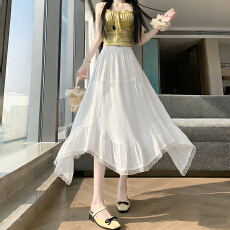 批发实拍 白色设计感蝴蝶结半身裙女2026夏季新款拼接蕾丝甜美中长裙