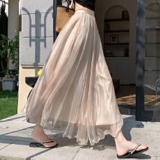 批发实拍~法式晕染流光纱长裙女夏季新款宽松显瘦<b class='q'>半身裙</b>垂坠感百褶a字