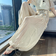 批发实拍~夏天轻薄琉璃薄纱裤子<b class='q'>女</b>新款小个子束脚冰丝灯笼速干遛弯裤