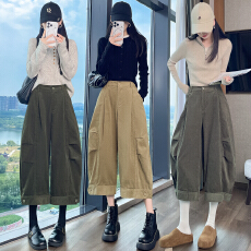 批发实拍~灯芯绒阔腿裤女复古秋冬新款宽松显瘦<b class='q'>百搭</b>休闲八分休闲裤女