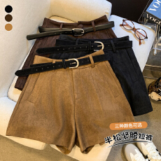 批发实拍~miu系麂皮绒短裤女秋冬新款复古高腰a字阔腿裤百搭休闲靴裤