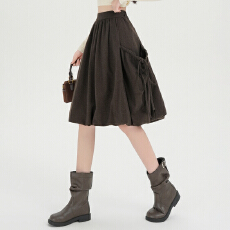 批发实拍 设计感抽绳大口袋立体<b class='q'>花苞</b><b class='q'>裙</b>女秋冬毛呢高腰a字休闲半身<b class='q'>裙</b>