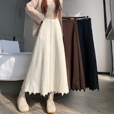 批发实拍~秋冬新款韩版时尚百搭显瘦蕾丝拼接半身裙女<b class='q'>中长款</b>A字大摆裙