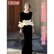 批发巨好看春装一整套富家千金高端精致小香风绝美黑色<b class='q'>丝绒</b>上衣<b class='q'>套装</b>裙