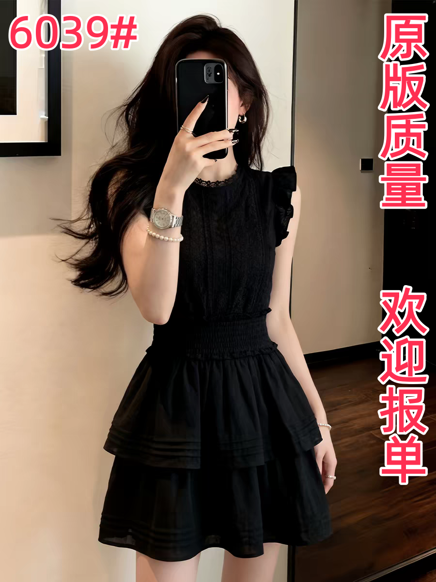 2026 자이언트 잘 생긴 검정색 민소매 레이스 여성 드레스 봄 허리 수축 슬림해 보이는 한 마디 아름다운 아름다운 작은 치마